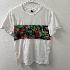 Divided tropical bird shirt white small